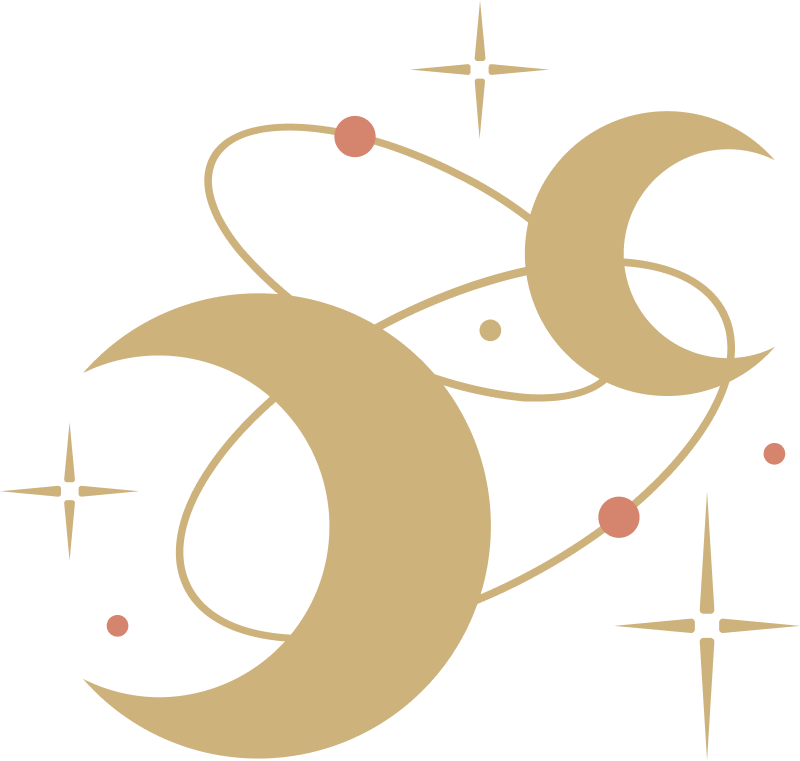 Golden crescent moon and planets